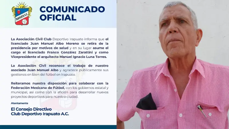 Franco González Zarattini asume presidencia de Asociación Civil Club Deportivo Irapuato; releva a Juan Manuel Albo