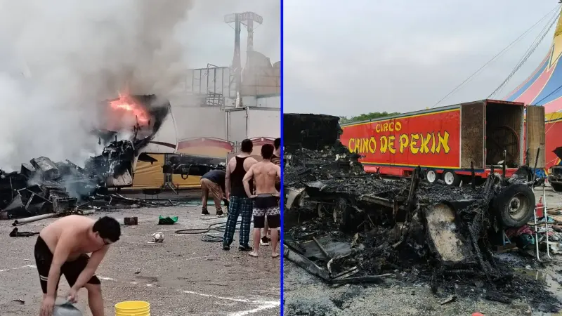 (FOTOS) Hasta el payaso se asustó: Incendio en el Circo Chino de Pekín provoca pánico en Chiapas