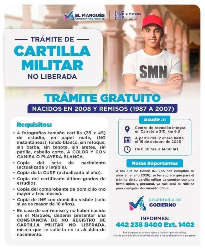 ¿Aún no tienes tu Cartilla Militar? El Marqués mantiene abierto el registro sin costo