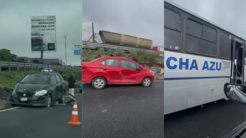 Camión Flecha Azul y dos autos chocan en la Cuesta China