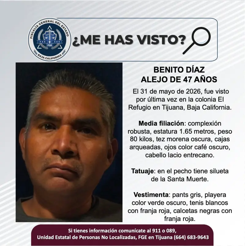 Se busca Benito Díaz Alejo de 47 años de edad