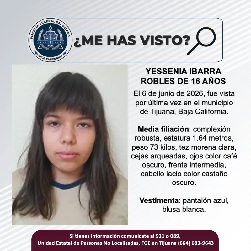 Se busca a Yessenia Ibarra Robles de 16 años de edad