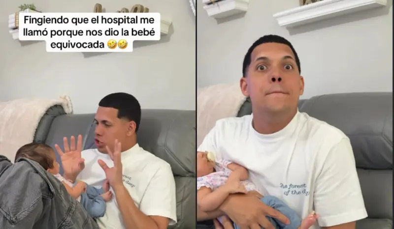 “¡No, pero eso es un embuste! Esta es mi hija, mira” Mujer le juega una broma a su esposo haciéndole creer que les entregaron a la bebé equivocada y su reacción se vuelve viral en redes sociales