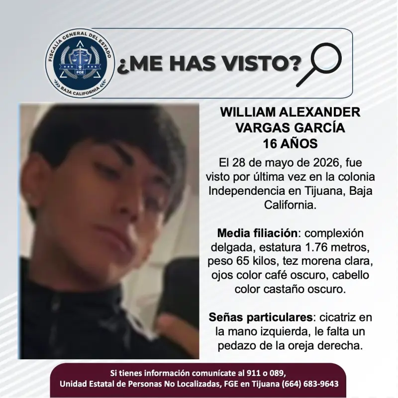 Se busca William Alexander Vargas García de 16 años de edad