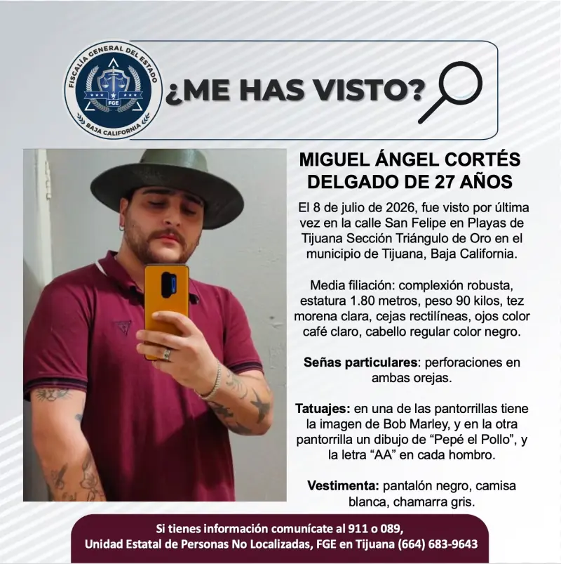 Se busca Miguel Ángel Cortés Delgado de 27 años