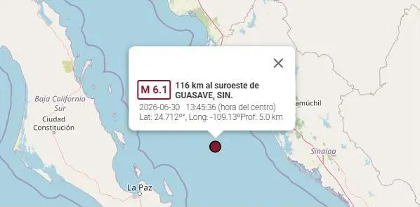 Sinaloa sumó 7 sismos durante junio; el más fuerte alcanzó magnitud de 6.1
