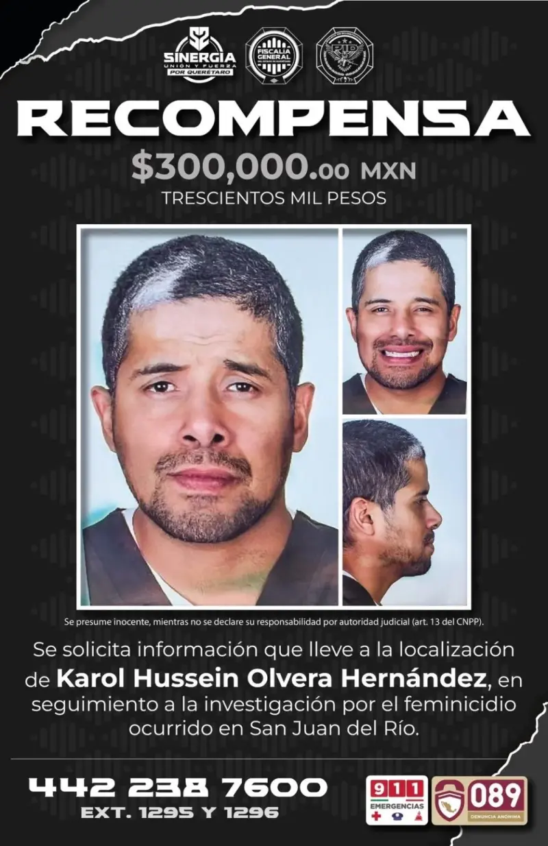 Recompensa por presunto feminicida