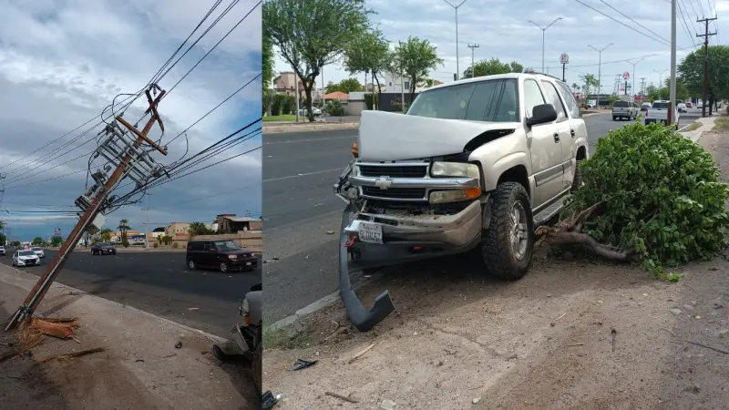 Choque contra poste deja sin luz a varias colonias del sur de Mexicali