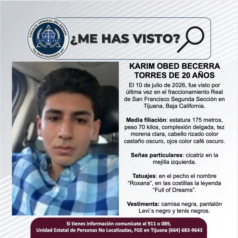 Se busca Karim Obed Becerra Torres de 20 años