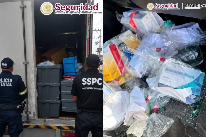 Recuperan en Chalco medicamentos e insumos médicos valuados en 2.5 millones de pesos tras el robo de dos vehículos de carga