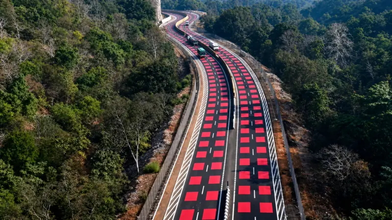 India pinta de rojo una carretera dentro de una reserva de tigres para que los conductores bajen la velocidad y evitar que animales salvajes mueran atropellados al cruzar la vía