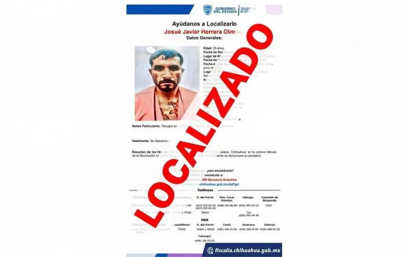 Localizan a adulto reportado como desaparecido en Héroes de la Revolución