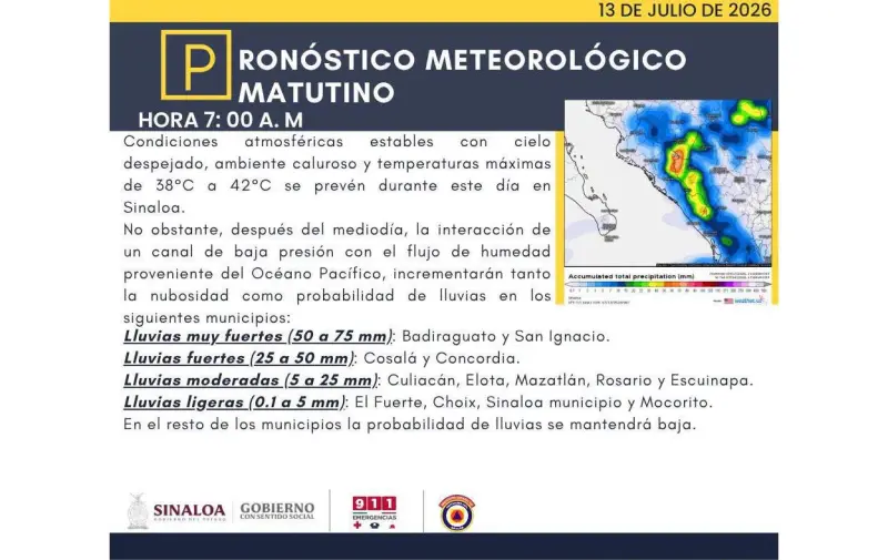 En medio de una jornada de calor, prevén lluvias en Sinaloa