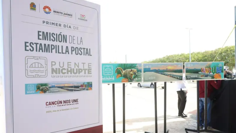 Plasman en timbre postal del Puente Nichupté de Cancún