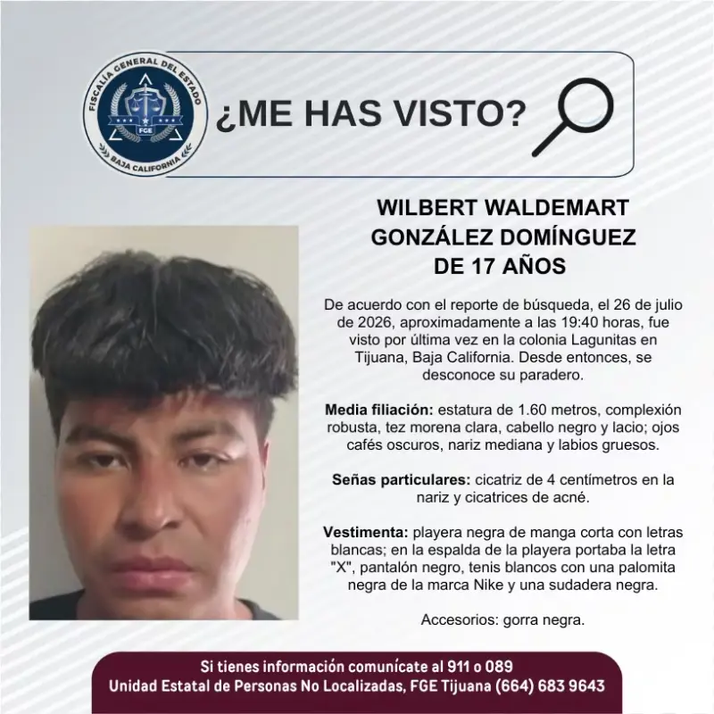 Se busca Wilbert Waldemart González Domínguez de 17 años de edad