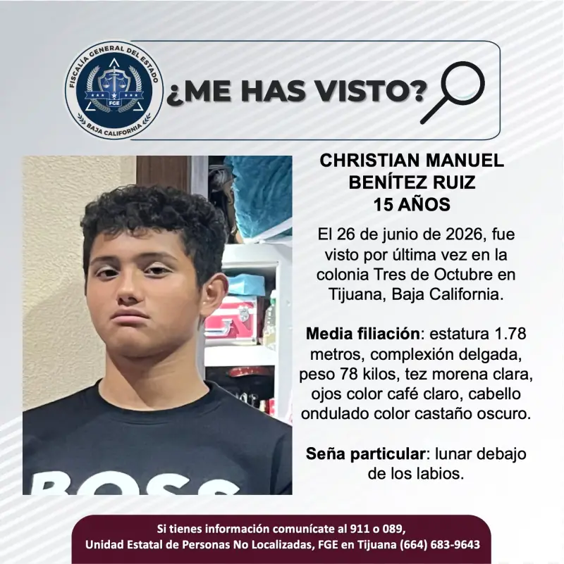 Se busca Christian Manuel Benítez Ruiz de 15 años
