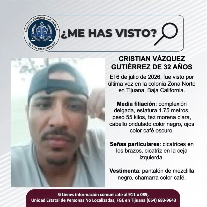 Se busca Cristian Vázquez Gutiérrez de 32 años