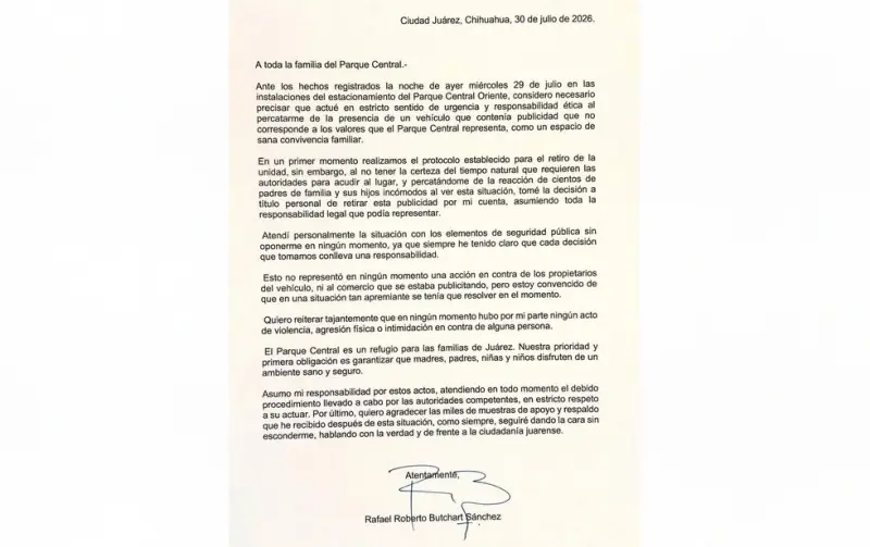 Butchart asume responsabilidad: "El Parque Central es para las familias"