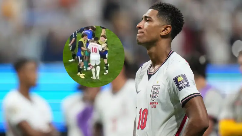 ¡Perdió la cabeza! Bellingham golpea a jugador de Argentina tras eliminación de Inglaterra