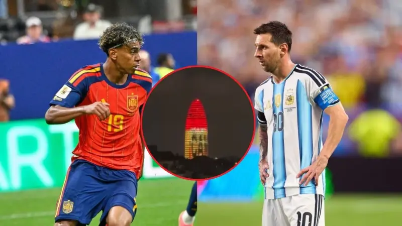¿Se les escapó? Famosa torre en Barcelona celebra a España antes de jugar la Final del Mundial