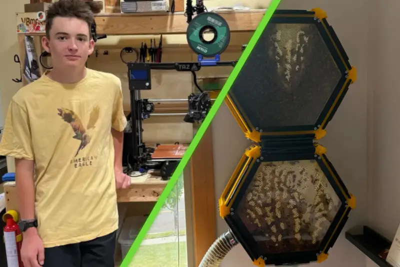 Tiene 13 años y ha diseñado una colmena modular impresa en 3D para miles de abejas y ya produce miel en su dormitorio