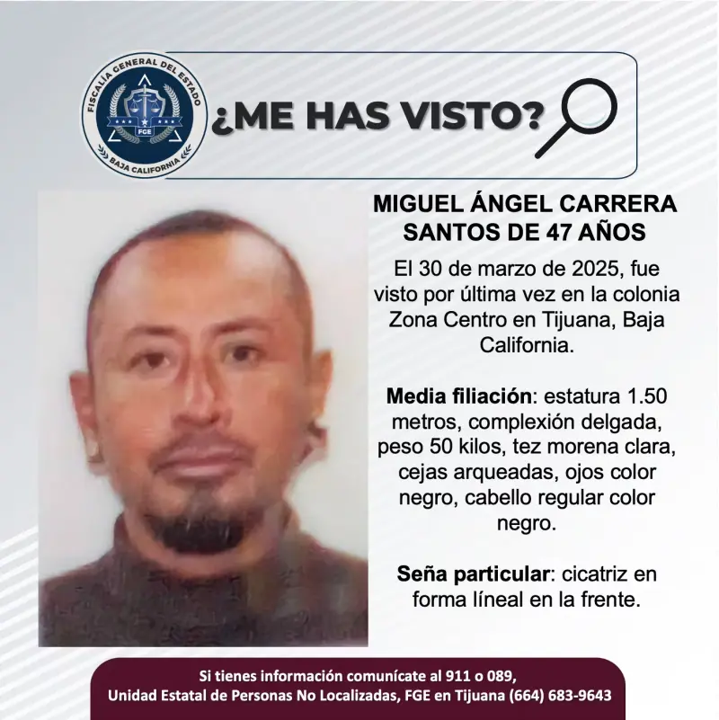 Se busca Miguel Ángel Carrera Santos de 47 años