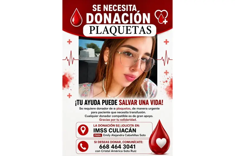 Familia solicita donadores de plaquetas para joven internada en el IMSS de Culiacán