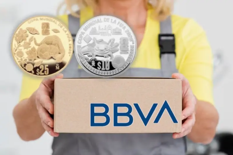 Si no vives en CDMX, Guadalajara o Monterrey, BBVA te envía las monedas de oro y plata del Mundial de Fútbol a tu sucursal local siempre que cumplas con la compra mínima de 180,000 pesos y cubras los costos de traslado