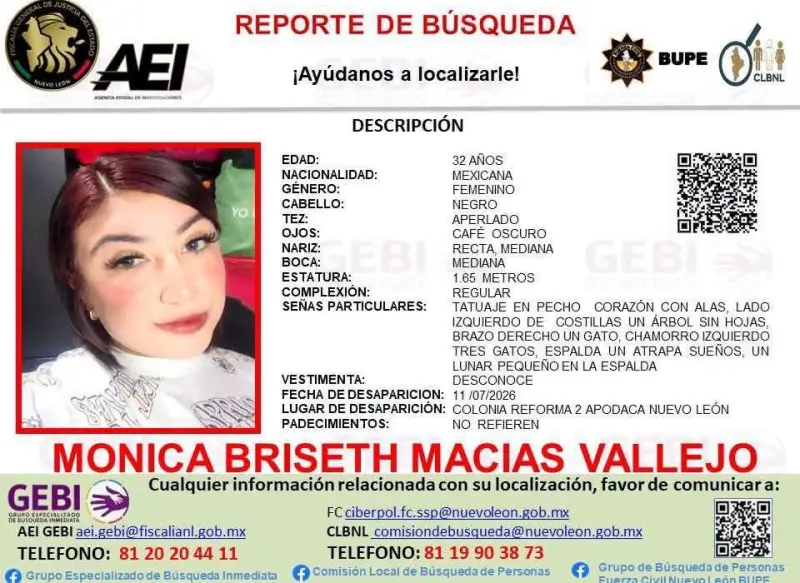 Localizan sin vida a mujer desaparecida en Nuevo León