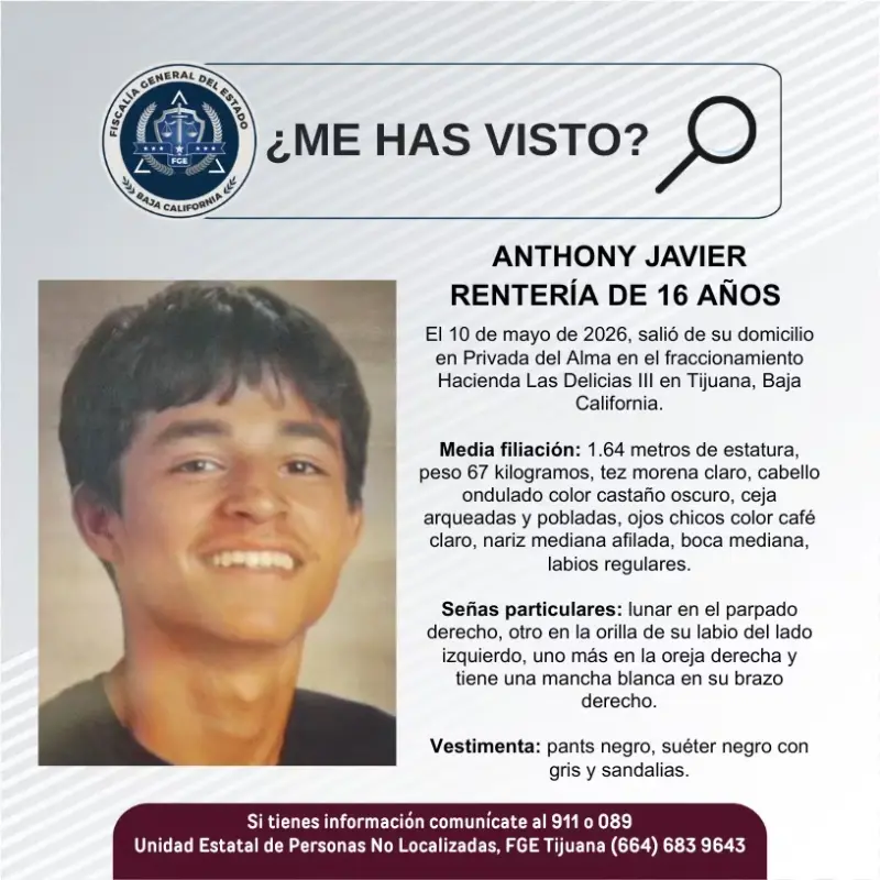 Se busca Anthony Javier Rentería de 16 años