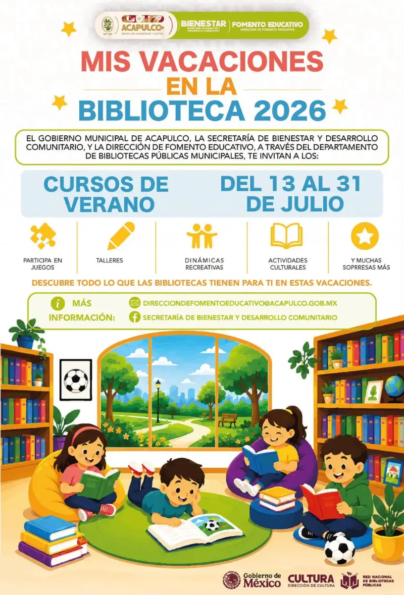 Invita Gobierno de Acapulco a cursos de verano en bibliotecas públicas