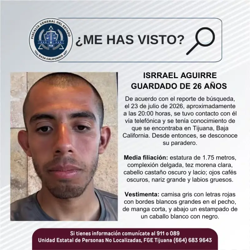 Se busca Isrrael Aguirre Guardado de 26 años de edad