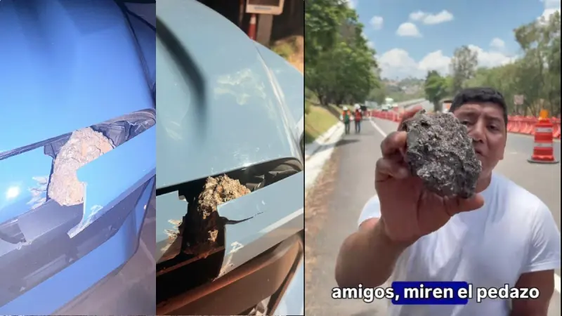 Diputado denuncia que piedra de obra le destroza auto en la Guanajuato-Silao