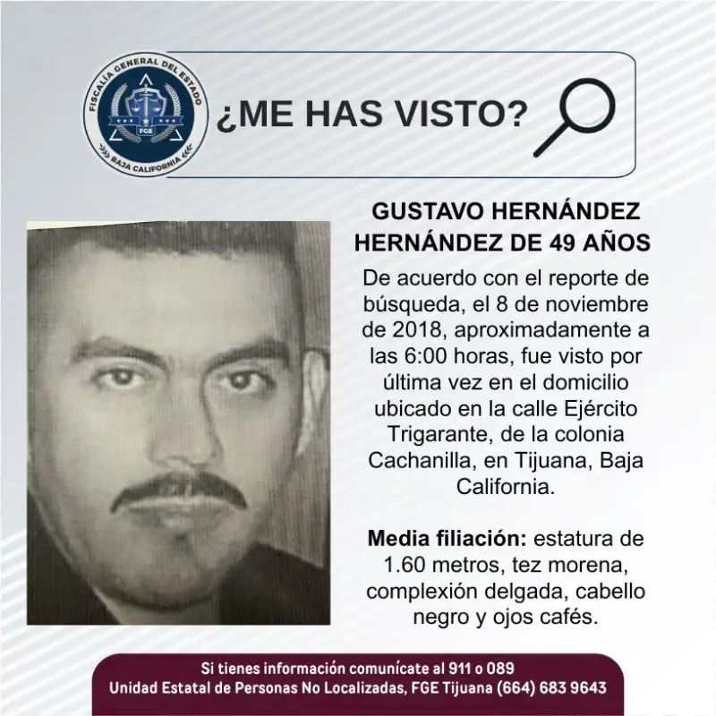 Se busca Gustavo Hernández Hernández de 49 años