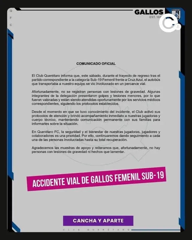Susto para el Querétaro Femenil: autobús sufre percance y jugadoras reciben atención médica