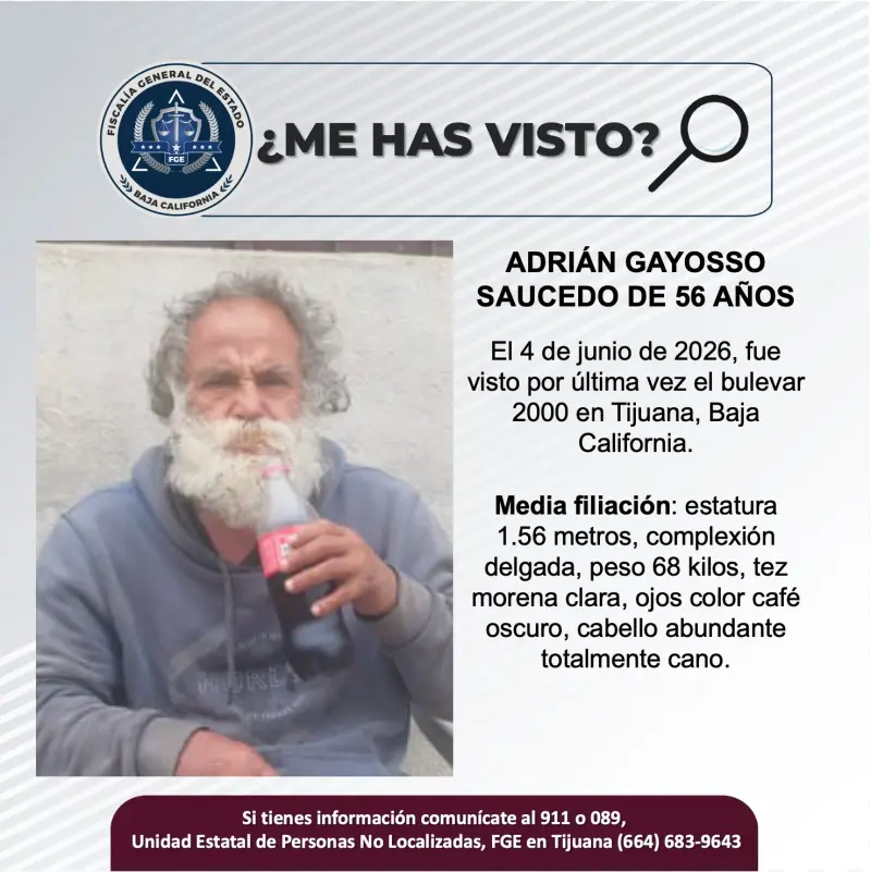 Se busca Adrián Gayosso Saucedo de 56 años
