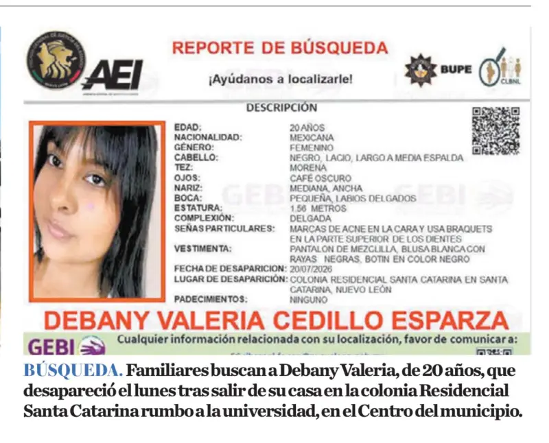 Localizan en CDMX a Debany Valeria, desaparecida en Santa Catarina