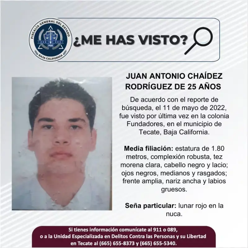 Se busca Juan Antonio Chaídez Rodríguez de 25 años de edad