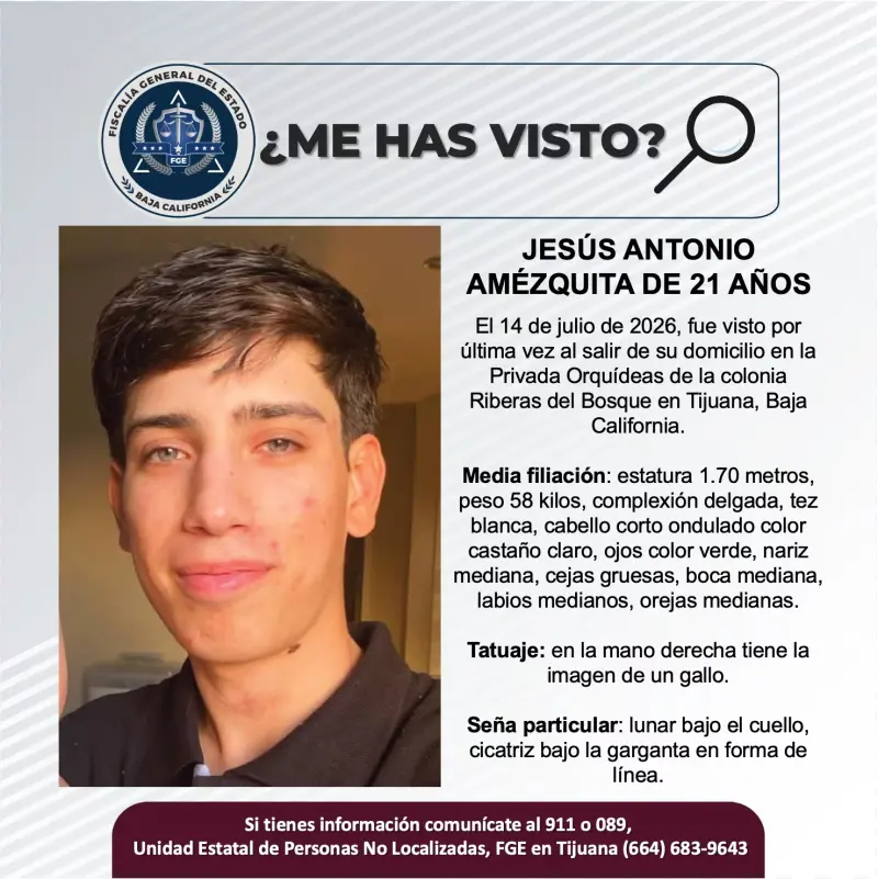 Se busca Jesús Antonio Amézquita de 21 años