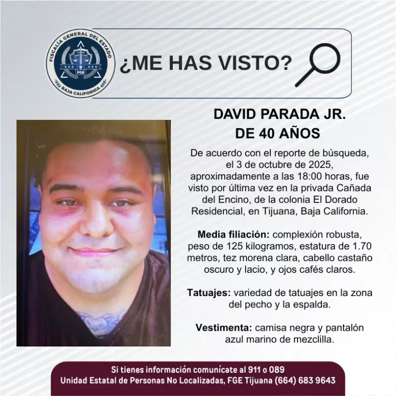 Se busca David Parada Jr. de 40 años