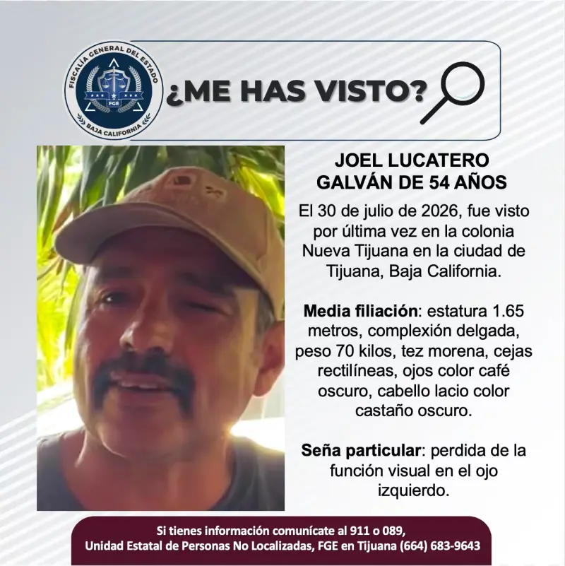 Se busca a Joel Lucatero Galván de 54 años