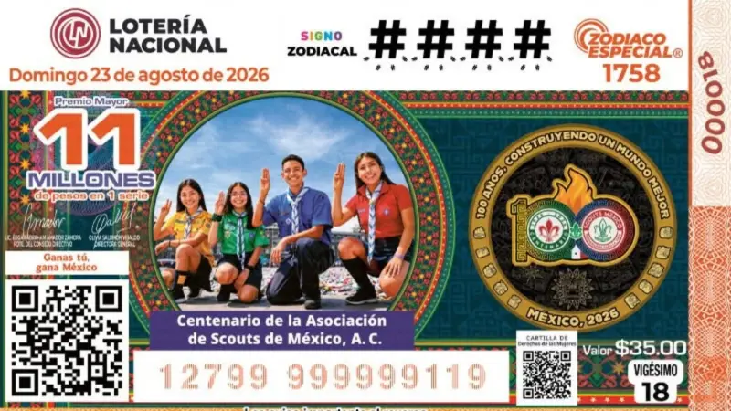 Emiten boleto de Lotería Nacional por 100 aniversario de la Asociación de Scouts en México
