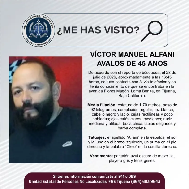 Se busca Víctor Manuel Alfani Ávalosde 45 años