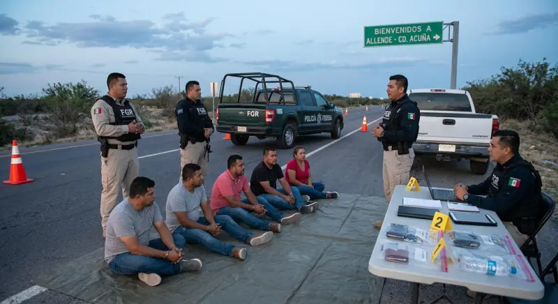Detienen a cinco personas con arma calibre .45 durante retén en Allende, Coahuila