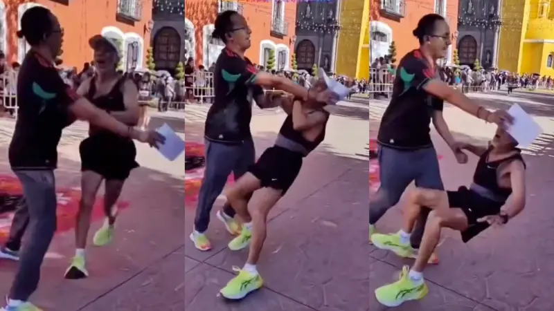 Taclean a adulto mayor en una carrera en Tlaxcala y el supuesto motivo desata indignación