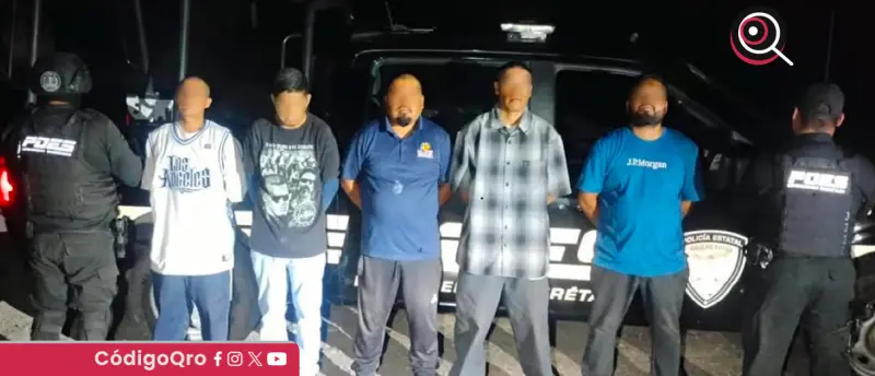 Policía Estatal detiene a 5 hombres y asegura arma en Pedro Escobedo