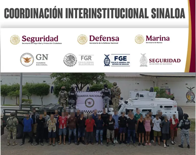 Detienen a 28 personas y aseguran 15 armas largas en El Roble, Mazatlán