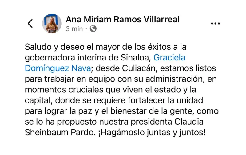 Alcaldesa de Culiacán respalda a Graciela Domínguez como Gobernadora de Sinaloa; llama a trabajar por la paz