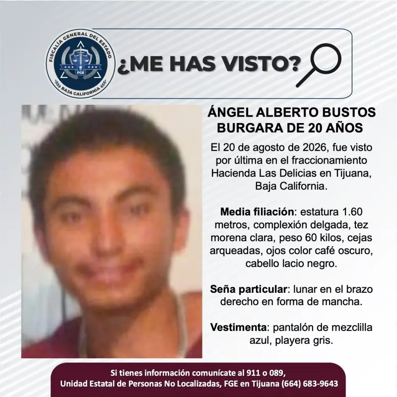 Se busca Ángel Alberto Bustos Burgara de 20 años