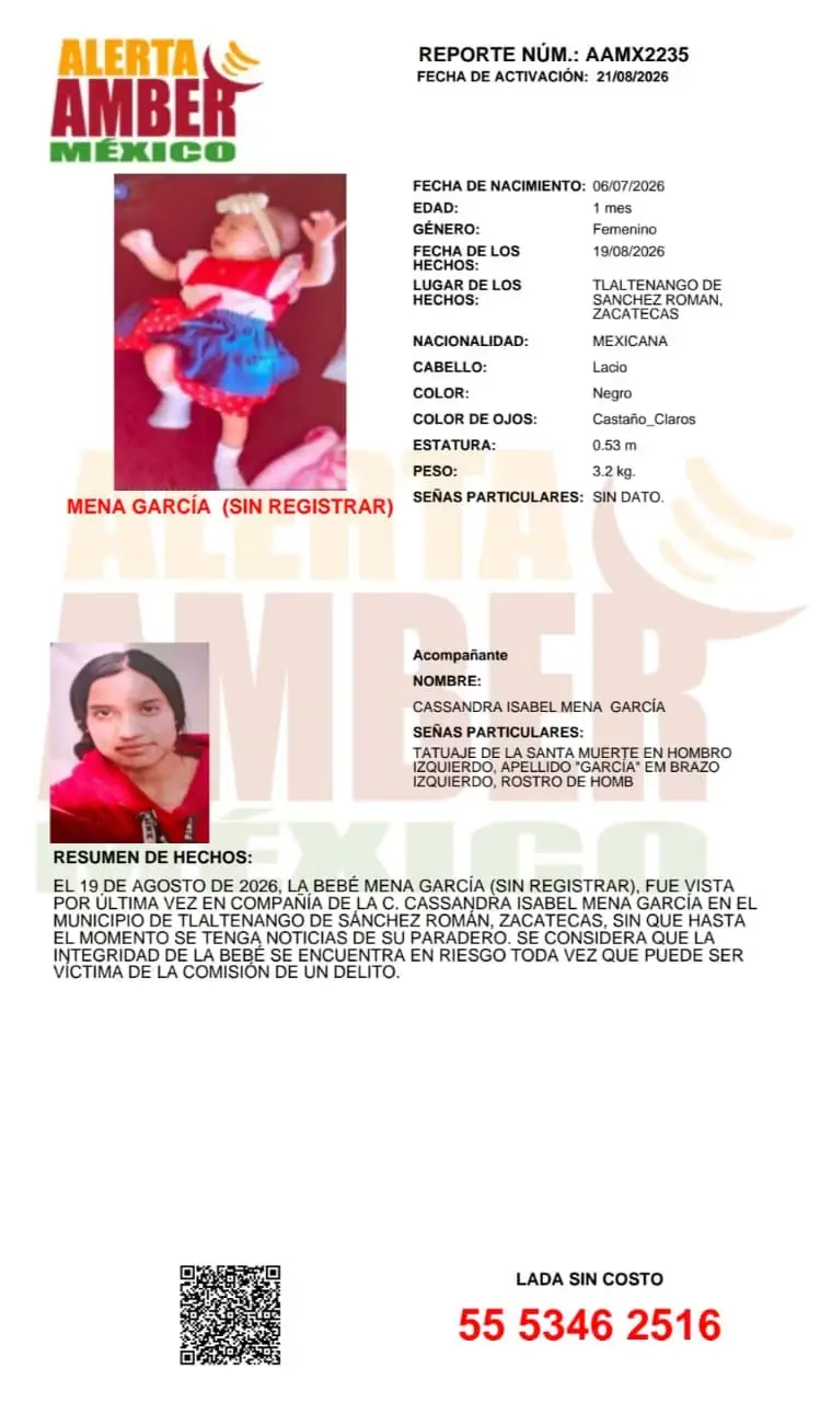 Se busca a Mena García, bebé de un mes